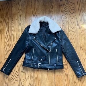 Leather Jacket with shearling collar